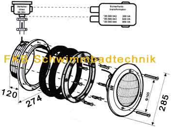 Zeichnung Unterwasserscheinwerfer PAR56 komplett